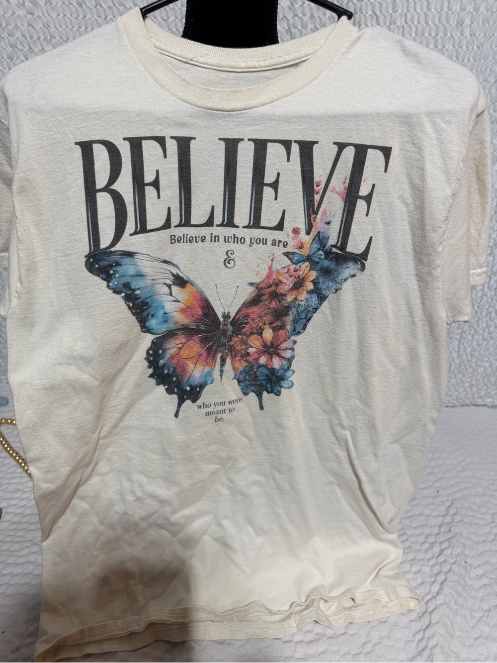 Believe Floral Butterfly Graphic Tee - Cream
